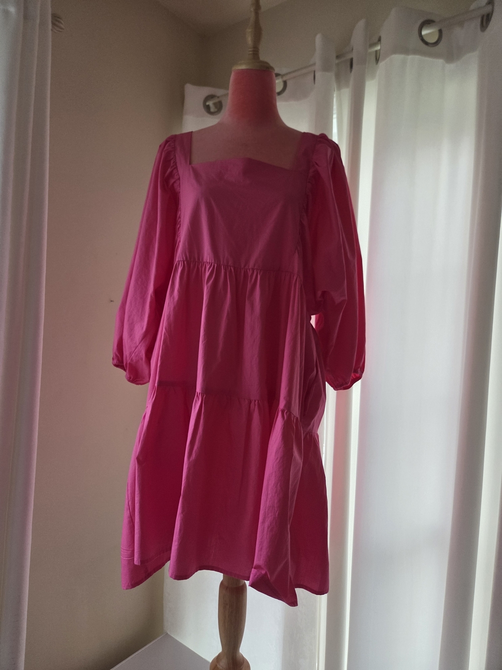 A New Day Hot Pink Square Neck Tiered Midi Dress Size XL